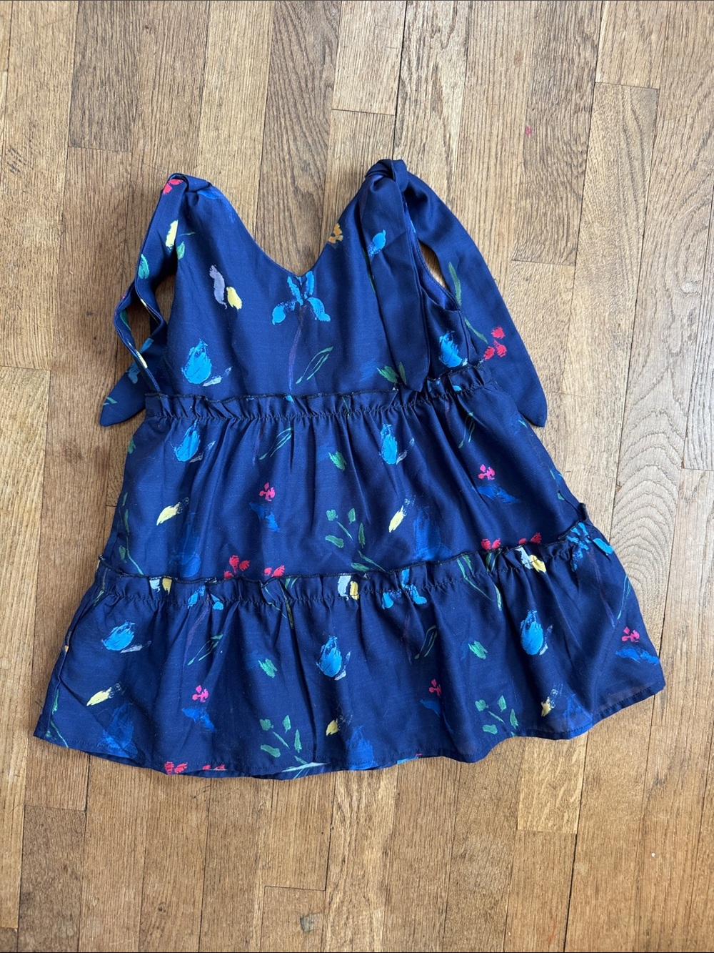 Girls Navy Floral dress with additional shoulder tie and flowers